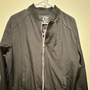 Black Bomber Jacket Full Zip Ribbed Collar Lightweight Size Medium